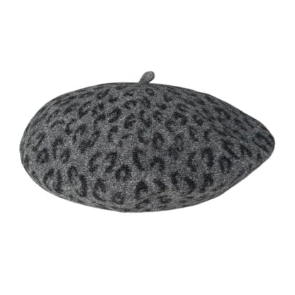 French Wool Beret Hats for Women Man - color: Leopard Print-darkgray