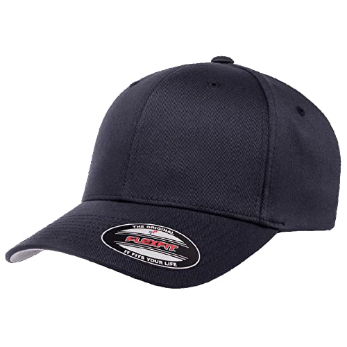 Flexfit Wooly Combed 6-Panel Structured Baseball Cap | Stretch Fitted - color: Dark Navy, size: XX-Large
