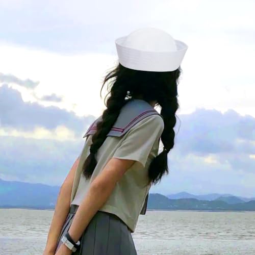 SUMERSHA 2pcs White Sailor Hat for Women Men Navy Captain Hat Yacht Hat Halloween Costume Sailor Cap for Dressing Up Party