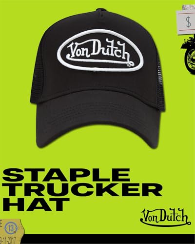 Von Dutch Unisex Trucker Hat - Retro Classic Solid Color Mesh Back Snapback Baseball Cap for Men & Women. - color: Black/White