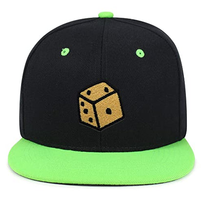 Dice Hip-Hop Snapback Hat Embroidered Baseball Cap Cute Board Game - color: 20. Black/Neon Green