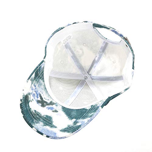 BEARUN Cotton Tie Dye Low Profile Cap Hiphop Baseball Cap Fashion Dad Hat - color: Green Light Blue