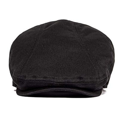 BOTVELA Men Cotton Twill Newsboy Flat Hat Fitted Cap - color: Black, size: 7 3/8