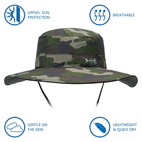 BASSDASH UPF 50+ Sun Fishing Hat Water Resistant with Detachable Neck Flap - color: Army Green Camo - Big Head Size