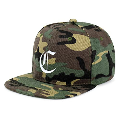 JPAK Old English Letter C Hip-Hop Snapback Hat Embroidered Baseball Cap English Alphabet - color: 14. Woodland Camo