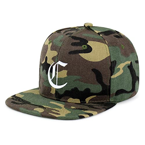 JPAK Old English Letter C Hip-Hop Snapback Hat Embroidered Baseball Cap English Alphabet - color: 14. Woodland Camo