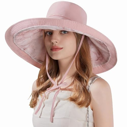 HUAMULAN Women Wide Brim Reversible Sun Hat Summer Beach Fishing Bucket - color: Pink