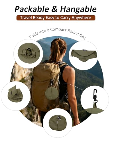 Womens Sun Hat Ponytail Packable UPF 50+ Waterproof Bucket Hat with Ponytail Hole for Beach Hiking Travel - color: Army Green
