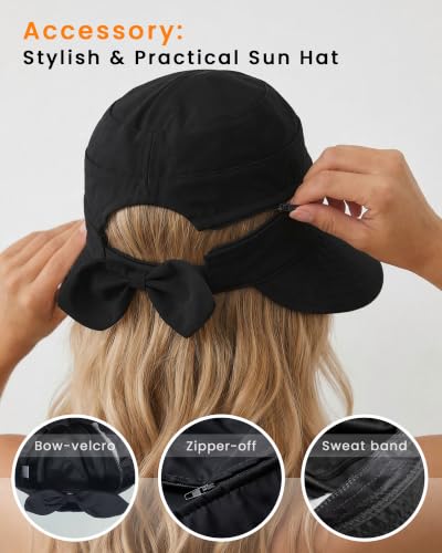 CHUNG 2 Pack Women Sun Visor Hat Wide Brim Summer UV Protection Zip-Off - color: White/Black