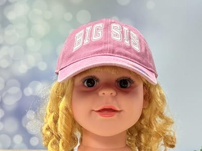 Adjustable Embroidery Animal Baseball Hat for Kid Toddler Child - color: Big Sis (Washed Pink)