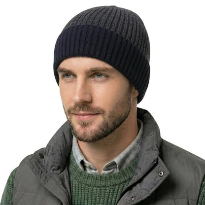 ZLYC Men Winter Knit Fisherman Beanie Hat Fashion Warm Daily Skull Cap - color: Cuffed Navy