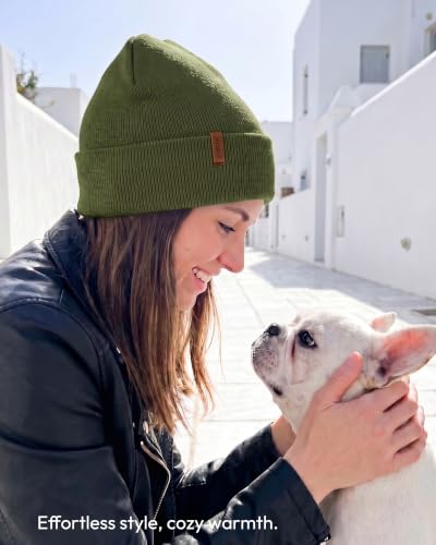 Beanie for Men Women, Winter Double Layer Warm Hat Skull Cap - color: Green+black+dark Grey
