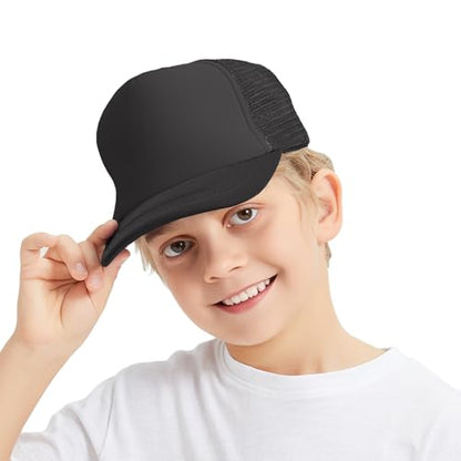 TOPTIE Kids Trucker Hat 5-Panel Foam Front Snapback Cap (Ages 3-7) - color: Black