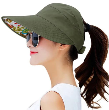 Sun Hats for Women Wide Brim UV Protection Sun Hat Summer Beach Packable Visor - color: Army Green