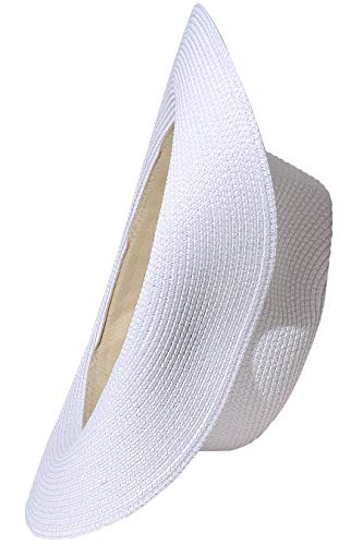 Lanzom Summer Beach Sun Hats for Men Women Foldable Floppy Travel Packable Staw Hat, Wide Brim Hat - color: Style B-white, size: Large