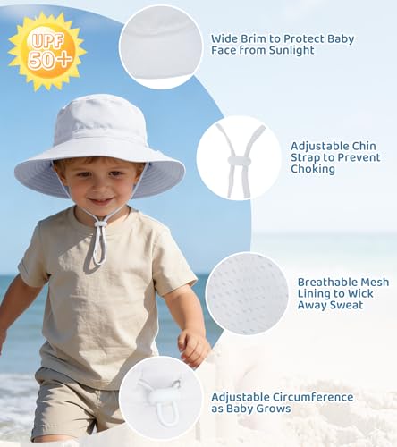 American Trends Baby Sun Hat UPF 50+ Wide Brim Bucket Hat for Boys Girls - color: A 1 White, size: 0-6 Months