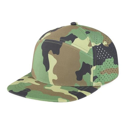 FEINION Men Laser Mesh Flat Brim Snapback Baseball Cap - color: Green Camouflage