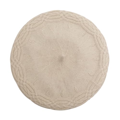 ZLYC Women French Beret Hat Reversible Solid Color Knit Warm Artist Cap - color: Cable Knit Beige
