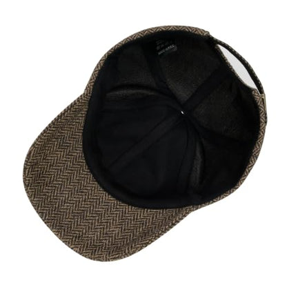 BOTVELA Men Wool Adjustable Tweed Baseball Cap - color: Light Herringbone Khaki