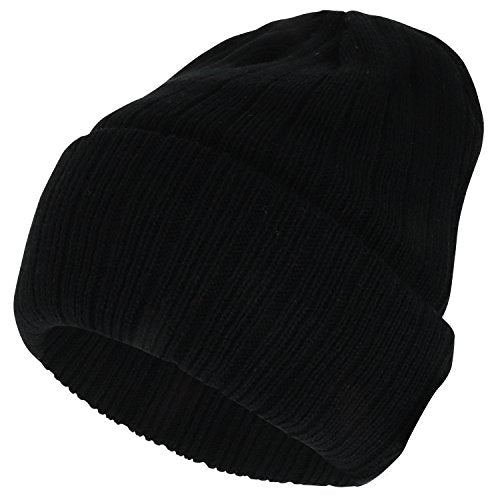 Armycrew 3M Thinsulate Insulation Fleece Lined Long Cuff Ribbed Beanie - color: Black