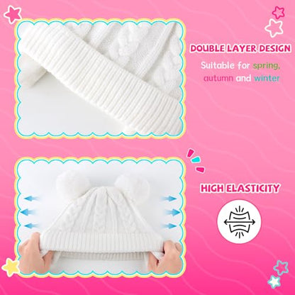 Duoyeree Toddler Winter Hat, Earflap Double Pom Pom Knit Beanie 0-36M - color: Poms-grey, size: 12-36 Months