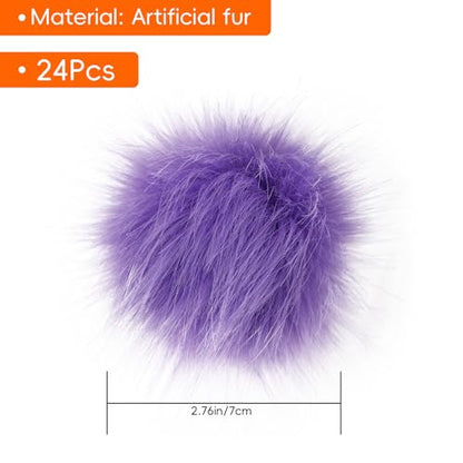24 Pcs 2.8 Inch Faux Fur Pom Poms for Hats with Elastic Loop - color: Bright Color-24PCS