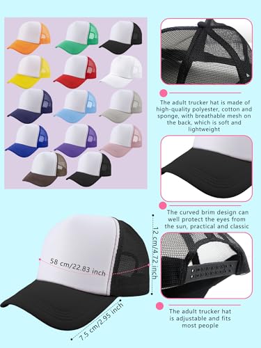 14 Pcs Adult Sublimation Trucker Cap DIY Baseball Cap Blank Mesh Trucker Hat for Men Women Summer Outdoor Sports - color: Color Set 2