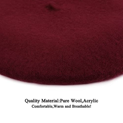 Wheebo Berets for Kids Wool French Beret Hats Artist Painter Hats for Little Girls Boys Solid Color Style - color: Burgundy