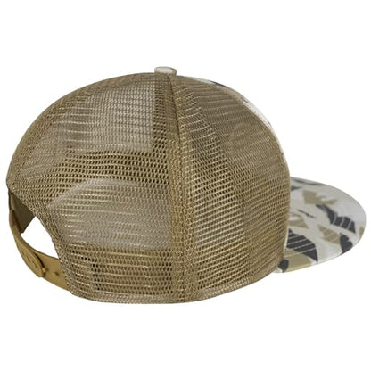 BASSDASH Flat Brim Trucker Cap Adjustable Snapback Hat Mesh Back for Men Women - color: Mountain Camo