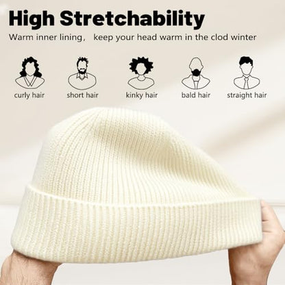 Unisex Winter Beanie for Men Women Soft Fleece Lined Warm Knit Hat - color: Beige