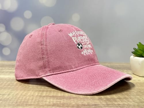 Adjustable Embroidery Hat for Men Women, Gift Baseball Cap for Adult - color: Soccer Mimi (Washed Pink)