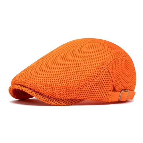 meioro Mens Breathable Mesh Summer Hat Adjustable Flat Cap Newsboy Beret Ivy Cap Irish Cabbie Fishing Hats - color: Orange