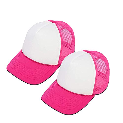 MR.R Sublimation Blanks Polyester Mesh Cap Mesh Hat Two Tone Trucker Summer Mesh Cap with Adjustable Snapback,2pcs per Pack - color: Rose Red