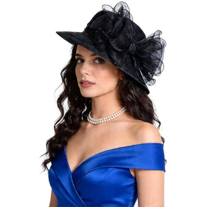 Ruphedy Women Derby Church Dress Bucket Hat Fascinators Tea Party Wedding Hat - color: S051-black
