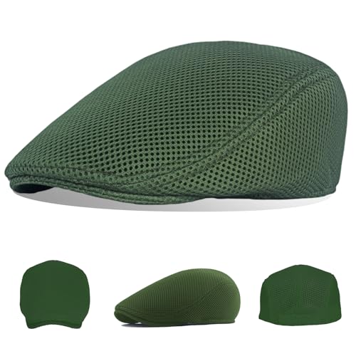 meioro Men's Mesh Flat Cap Summer Breathable Newsboy Hats Beret Ivy Cap Gatsby Irish Cabbie Driving Hat Full Head Wrap - color: Green