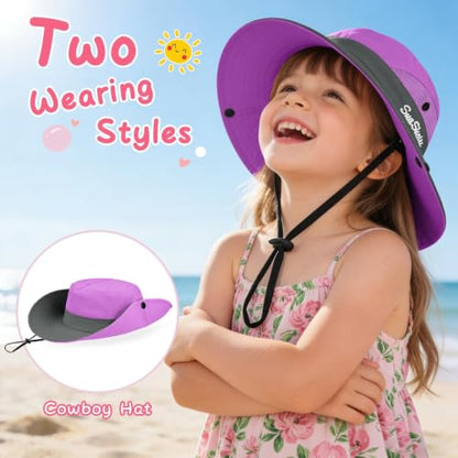 ZOORON Kids Girls Ponytail Sun Hat UPF 50+ Breathable Mesh Water-Resistant - color: Two-tone Purple