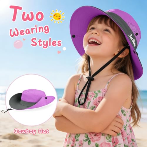 ZOORON Kids Girls Ponytail Sun Hat UPF 50+ Breathable Mesh Water-Resistant - color: Two-tone Purple