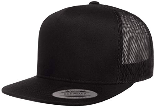 Yupoong 5-Panel YP Classic Trucker Cap | High Profile Flat Visor Snapback - color: Black