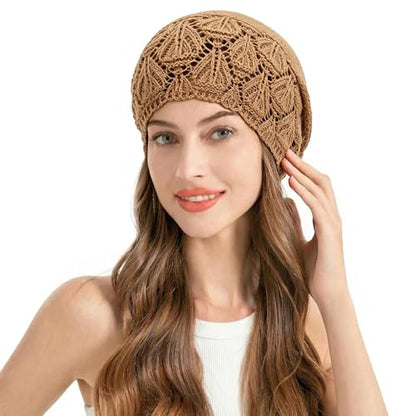ZLYC Crochet Slouchy Beanie for Women Soft Lightweight Skull Cap - color: Solid Shiny Brown