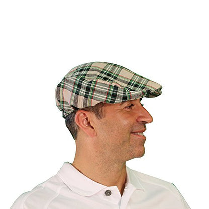 Plaid Flat Golf Cap: 'Par 5' - color: Khaki Stewart