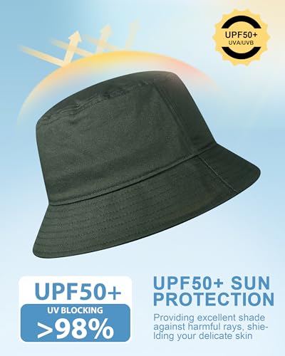 GADIEMKENSD 100% Cotton Bucket Hat - Unisex, UPF 50 Sun Protection, Lightweight, Packable - color: Army Green
