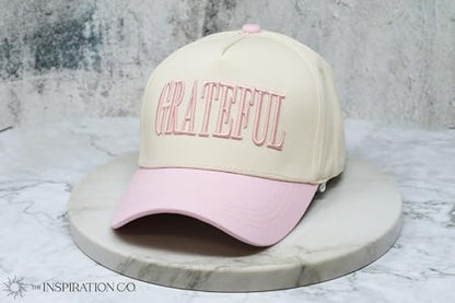 THE INSPIRATION CO. Grateful Hat - Inspirational Embroidered Baseball Cap for Women & Men, Adjustable Hat - color: Pink