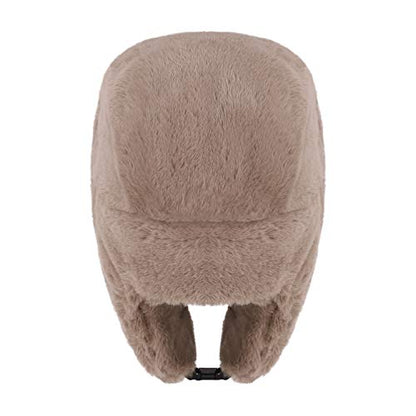 Adults Winter Cozy Plush Ushanka Russian Hat Windproof Full Hood Earflap Hat Warm Cold Proof Ski Hunting Cycling Trapper Hats - color: Khaki