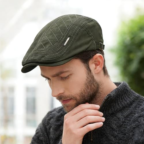 Initlove Mens Newsboy Cap Cotton Ivy Hat Beret Hats for Driving - color: A Green