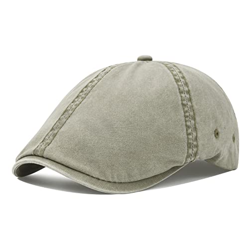 VOBOOM Cotton Washing Flat Cap Cabbie Hat Gatsby Ivy Irish Hunting Newsboy - color: Washed Khaki