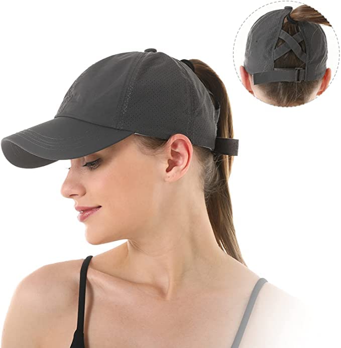 Womens Ponytail Hat Baseball Cap, Adjustable Criss Cross Baseball Cap High Bun Unisex Quick Drying Trucker Hats - color: Zdark Gray