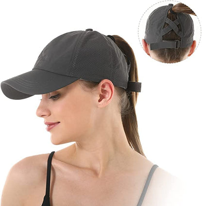 Womens Ponytail Hat Baseball Cap, Adjustable Criss Cross Baseball Cap High Bun Unisex Quick Drying Trucker Hats - color: Zdark Gray