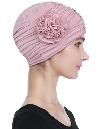 Alnorm Flower Design Chemo Hair Loss Caps Cancer Headwear for Women - color: Mauve