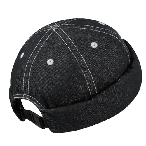 Clakllie Warm Brimless Hat Knitted Skull Cap Docker Hat Soft Beanie Worker Hat Rolled Cuff Sailor Fisherman Leon Hat - color: Cdus-hbmh1-black
