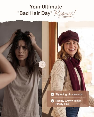 American Trends Newsboy Hats for Women Baker Boy Cap Fall Winter Beret - color: A-burgundy
